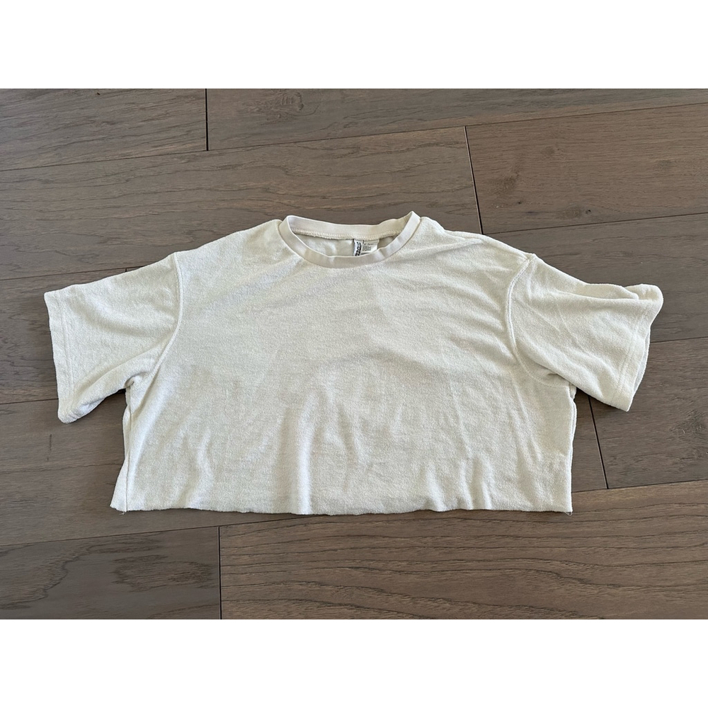 Divided White Textured Cropped T-Shirt Medium